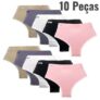 Kit 10 Calcinhas Cós Alto Microfibra Adulto Luxo CORES VARIADAS