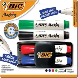 Kit 4 Marcadores de Quadro Branco BIC Marking Cores Clássicas + 1 Apagador, Ponta Resistente, Apaga Fácil