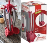 Conjunto de Gadgets de Silicone com Cabo Inox 7 Peças, Euro, SIL3390-VM, Vermelho