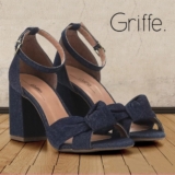 Sandália Jeans Griffe Salto Grosso Nó Feminina
