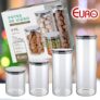 Conjunto com 4 Potes de Vidro transparente Slim com tampa Inox, VDR6866-4, Euro Home