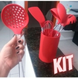 Conjunto de Gadgets de Silicone com Cabo Acrílico 7 Peças Euro Vermelho