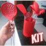 Conjunto de Gadgets de Silicone com Cabo Acrílico 7 Peças Euro Vermelho