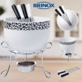Kit Fondue Cerâmica Branca Conjunto 6 Pçs Aparelho Brinox