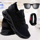 Kit Tênis Masculino de Corrida e Caminhada + Óculos de Sol Madeirado e Relógio