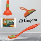 Kit de Limpeza com 4 Peças (Esponja Protege Unhas, Rodo Para Pia, Escova Cantos e Desentupidor Para Pia