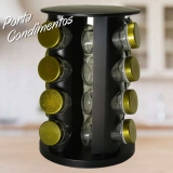 Porta Tempero Condimento Redondo Inox 16 Potes Giratório (Preto Com Dourado)