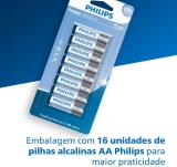 PHILIPS Pilha alcalina AA 1.5V com 16 unidades LR6P16B/59, Azul, branco e prata