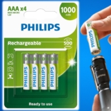Pilha recarregável AAA 1.2V 1.000mAh, PHILIPS