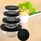 Conjunto com 5 potes de Vidro Redondos com Tampa Plástica, Preta, VDR7090-PT, Euro Home