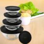 Conjunto com 5 potes de Vidro Redondos com Tampa Plástica, Preta, VDR7090-PT, Euro Home
