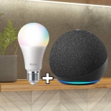 Echo Dot (4ª Geração): Smart Speaker com Alexa – Cor Preta + Lâmpada Inteligente Elgin