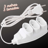 Extensão elétrica 10A Branca de 3 Tomadas Bipolar com cabo de 3m Multicraft