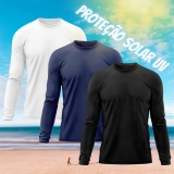 Kit 3 Camisetas Masculina Manga Longa Térmica Proteção Solar UV Dry Fit Segunda Pele