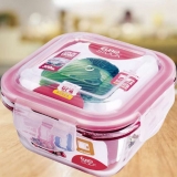 Pote de Vidro Hermético Quadrado Vermelho, 300 Ml, Euro Home