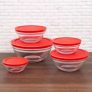 Conjunto de Potes de Vidro Redondos com Tampa Plástica 5 Peças Euro Vermelho