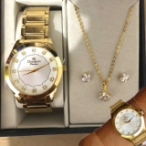 Kit Relógio Feminino Champion Analógico Ch24759w – Dourado