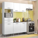 Kit Cozinha Poliman Móveis Lia com Balcão – Nicho para Micro-ondas com Tampo 2 Gavetas