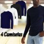 Kit com 4 Camisetas Masculinas Básicas Manga Longa Slim Fitness
