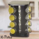 Porta Condimentos Temperos Giratório Inox 16 Potes (Preto com Dourado)