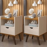 Conjunto 2 Mesa De Cabeceira Madesa Grécia Plus (Off White/Freijó)