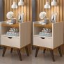 Conjunto 2 Mesa De Cabeceira Madesa Grécia Plus (Off White/Freijó)