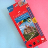 Kit Escolar Lápis de Cor Sextavado + 2 Lápis Max + Apontador + Borracha, Faber-Castell, 12 Cores