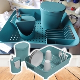 Kit Escorredor + Lixeira + Dispenser, Azul Baltic, Coza