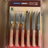Jogo de Talheres para Churrasco Dynamic Sortidos Com Laminas de Aco Inox e Cabos de Madeira – 12 Peças