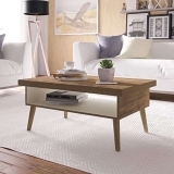 Mesa de Centro com pés maciços e tampo em Tamburato 50mm LUCCA cor Pinho com Off White – Artely