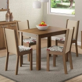 Conjunto Sala de Jantar Cíntia Madesa Mesa Tampo de Madeira com 4 Cadeiras – Rustic/Crema/Hibiscos