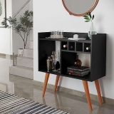 Aparador Buffet Retrô com Adega Bar Rubi Suporte Pés Palito – Preto