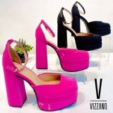 Peep Toe Meia Pata Vizzano Bico Quadrado Salto Bloco Alto (Várias Cores)
