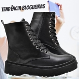 Bota Coturno Feminina Tratorada Tendência Blogueiras Fosco ou Verniz