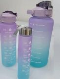 Kit 3 Garrafas Squeeze 2 Litros 900ml 300ml Kit 3 Garrafa Squeeze Garrafa Motivacional Água Canudo Adesivos 3d e 2d Academia Fitness Escola Trabalho Passeio Viagem