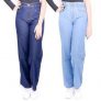 Kit 2 Calças Jeans Retrô Pantalona Wide Leg Cintura Alta