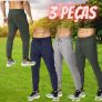 Kit 3 Calça Esportiva Masculina de Corrida Com Bolso Leve e Macia