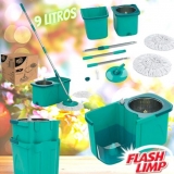 Mop Giratório Pró duas águas, balde com 9 litros, Cesto Inox e Divisor de água Flash Limp