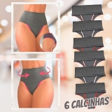 Kit 6 Calcinhas Femininas Cós Alto – Compressão para Barriga Cintura Alta, Calcinha Modeladora, Forro 100% Algodão