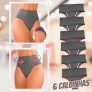 Kit 6 Calcinhas Femininas Cós Alto – Compressão para Barriga Cintura Alta, Calcinha Modeladora, Forro 100% Algodão