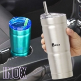 Copo de aço inoxidável térmico Bubba Envy S com canudo, 710 ml, tampa transparente