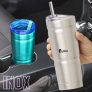 Copo de aço inoxidável térmico Bubba Envy S com canudo, 710 ml, tampa transparente