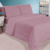 Kit Roupa de Cama Casal com Cobre Leito de Verão 5 Peças Casa Dona (Rosê)