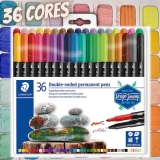 STAEDTLER Caneta Permanente, Dua Ponta Dupla, Estojo 36 cores