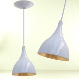 Pendente Ágata Cone Branco E Dourado Lustre Alumínio Luminária Sala