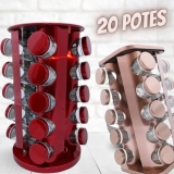 Porta Temperos Condimentos Inox 20 Potes Com base Giratória