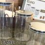Conjunto com 3 Potes de Vidro transparente Slim com tampa Inox, Euro Home