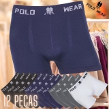 Kit 12 Cuecas Boxer, Polo Wear, Masculino
