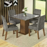 Conjunto Sala de Jantar Mesa Tampo de Vidro 4 Cadeiras Madesa