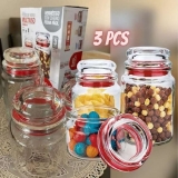 Conjunto com 3 Potes Multiuso de Vidro, com tampa Herméticas, Vermelho, VDR1129-VM, Euro Home